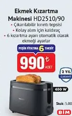PHİLİPS EKMEK KIZARTMA MAKİNESİ HD2510/90 fiyat ve kampanya bilgisi